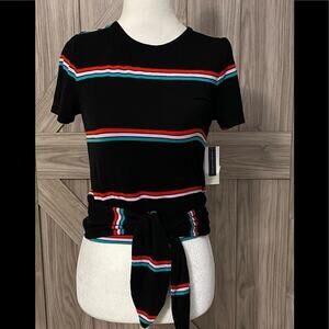 NWT BP small black striped top with front tie crop